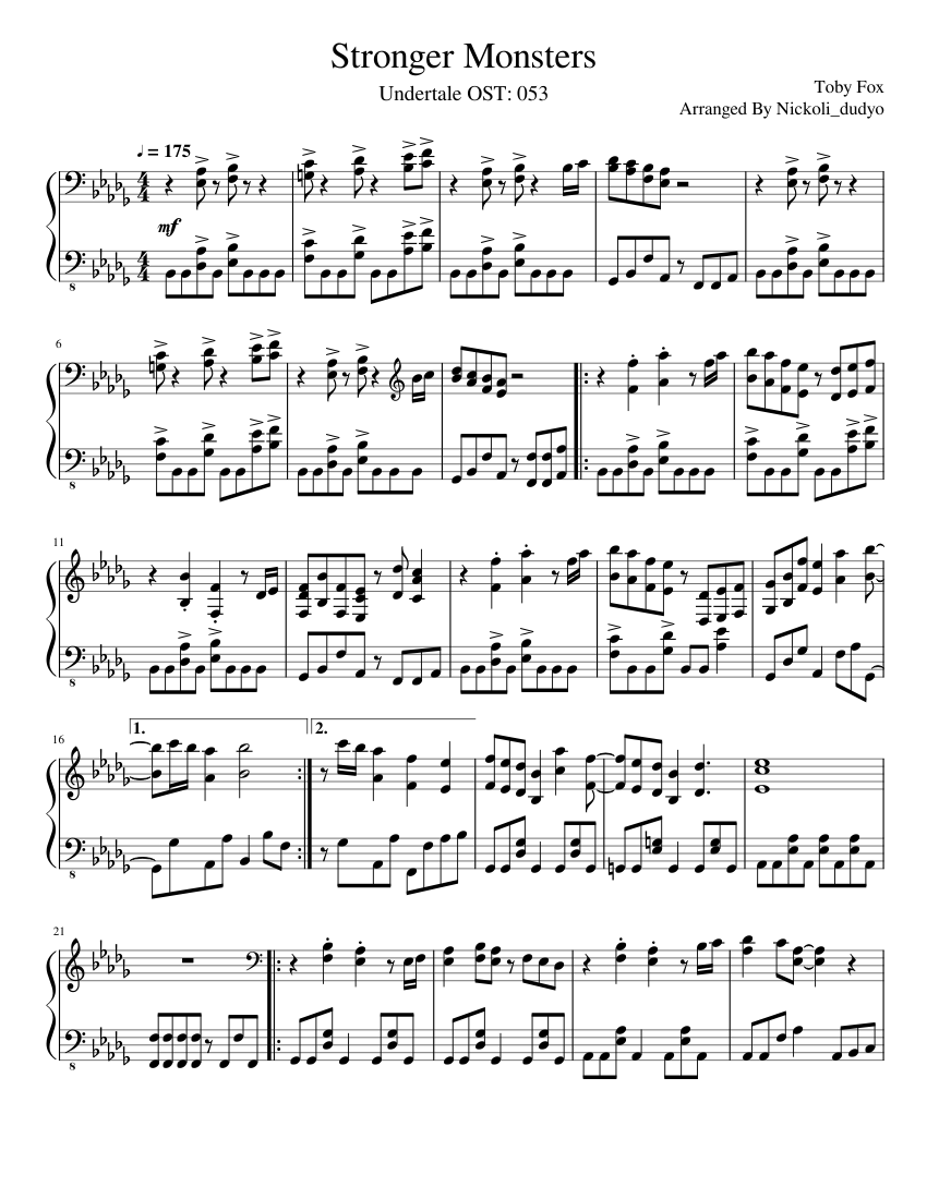 Stronger Monsters -- Undertale OST 053 Sheet Music for Piano (Solo