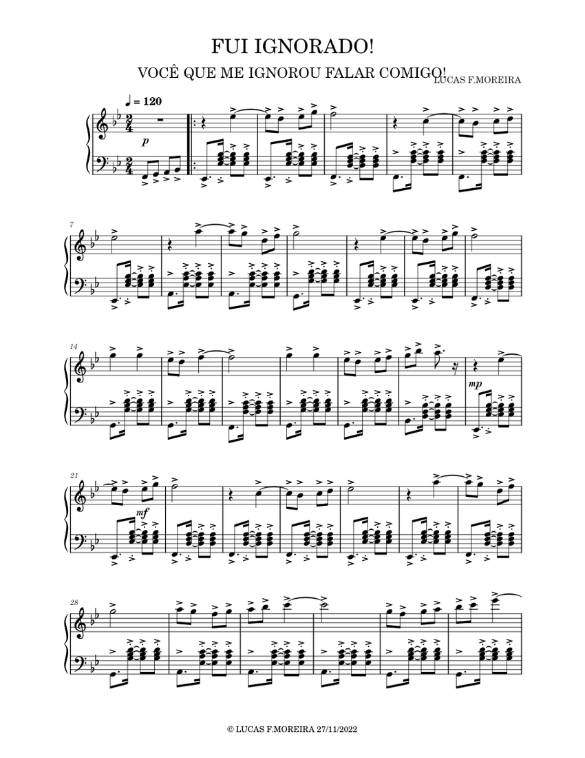 FUI IGNORADO! Sheet music for Piano (Solo) | Musescore.com