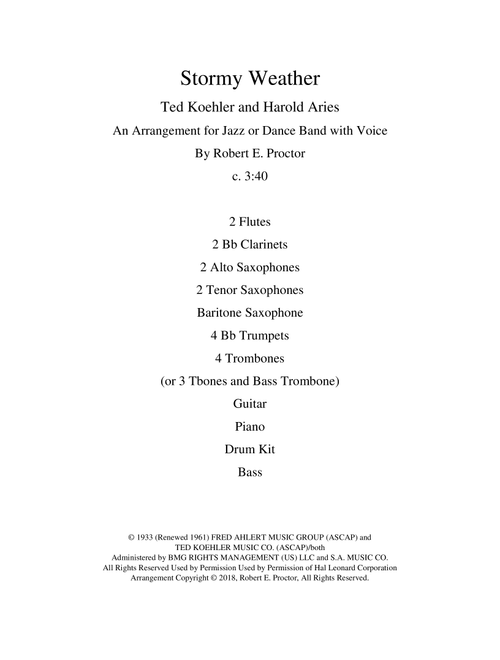 Stormy Weather (Arr. Robert E. Proctor) - Harold Arlen (Small Ensemble)