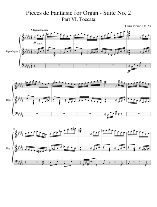 Vierne Pieces de Fantaisie for Organ, Suite No. 2, Op. 53, Part VI-Toccata