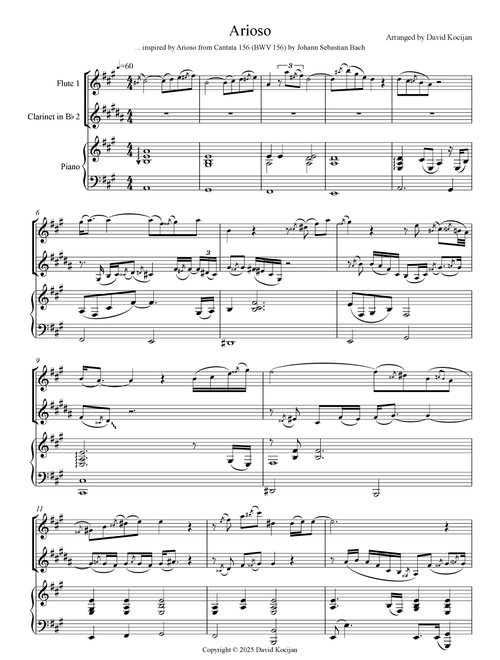 Arioso - TRIO (flute, clarinet & piano) (Arr. David Kocijan) (Instrumental Duet and Piano)