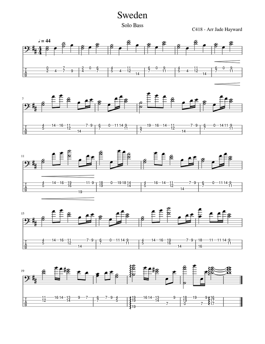 Sweden Solo Bass Guitar Sheet music for Bass guitar Solo Musescore