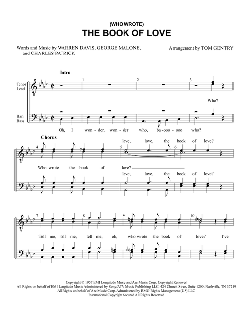 Book Of Love (Arr. Tom Gentry) - The Monotones (Choral, TTBB)