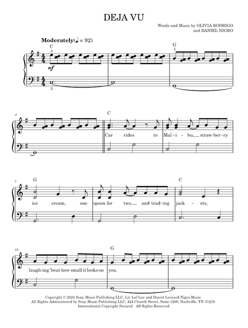 Deja vu - Olivia Rodrigo (Easy Piano)