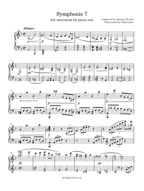 DVORAK Symphony No.7 4th movement for piano solo