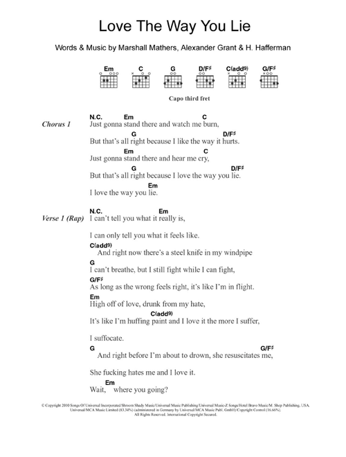 Love The Way You Lie (featuring Rihanna) - Eminem (Guitar Chords-Lyrics)