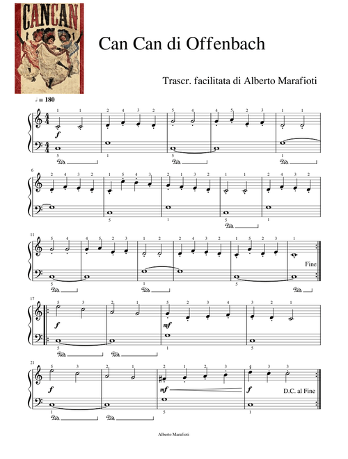 Can Can di Offenbach per pianoforte, trascr. facilitata di Alberto Marafioti