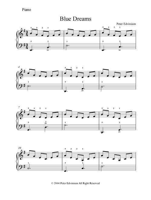 Blue Dreams - Easy piano sheet music - Peter Edvinsson (Small Ensemble)