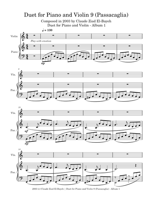 Claude Ziad El-Bayeh - Duet for Piano and Violin 9 (Passacaglia) - Composed in 2003