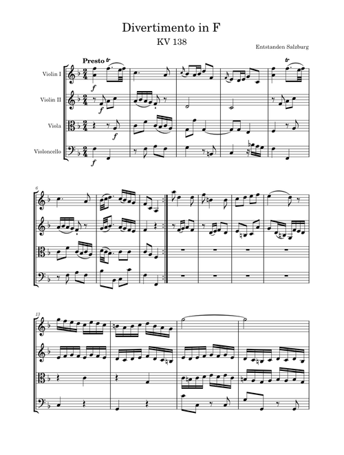 Divertimento in F major, K.138/125c – Wolfgang Amadeus Mozart