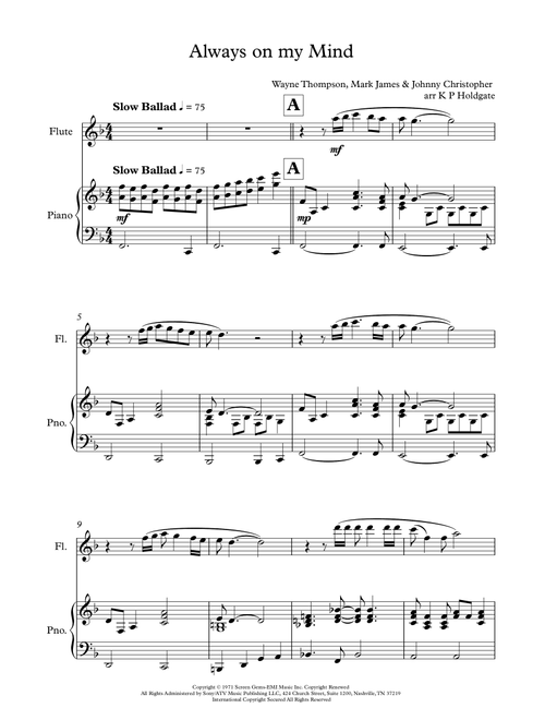 Always On My Mind (Arr. Kevin P Holdgate) - Elvis Presley (Flute and Piano)