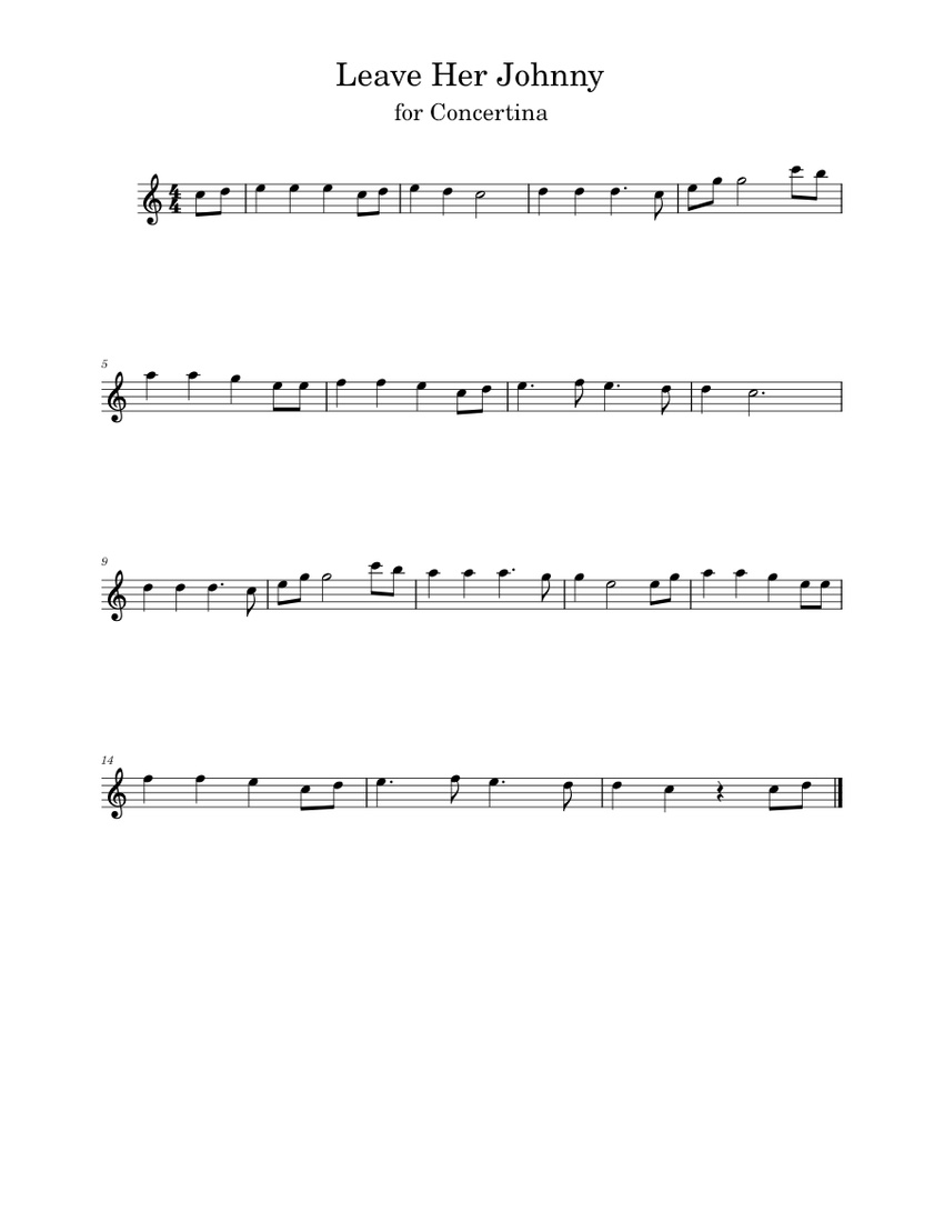 Leave Her Johnny Misc Traditional for Concertina Sheet music for