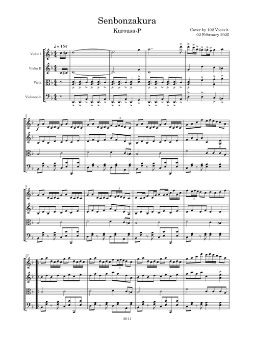 Senbonzakura【千本桜】- Kurousa-P - String Quartet