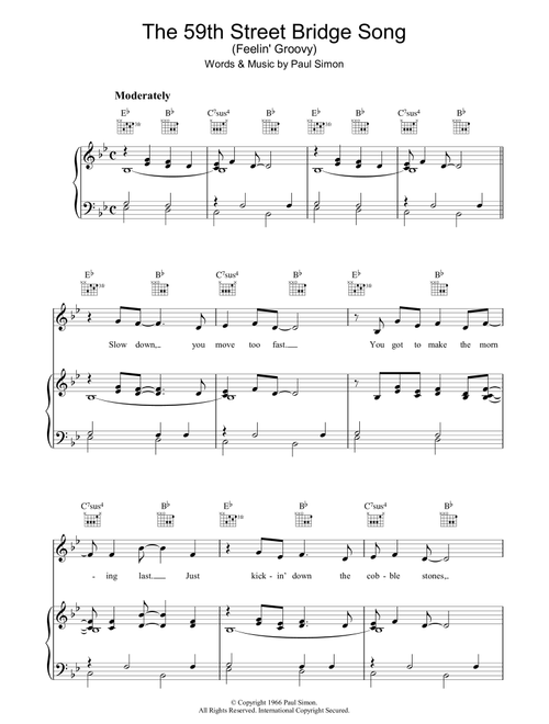 The 59th Street Bridge Song (Feelin' Groovy) - Simon & Garfunkel, Paul Simon (Piano-Vocal-Guitar (Piano Accompaniment))