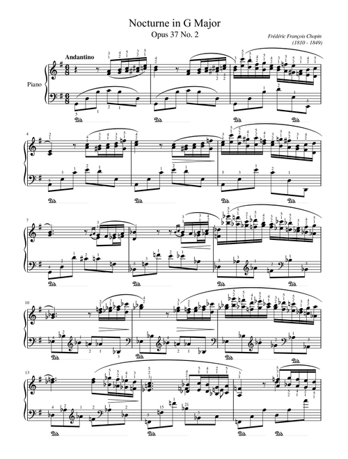 Chopin - Nocturne Op.37 No.2 in G Major - Original With Fingering For Piano Solo (Arr. poon) - Frédéric François Chopin (Piano Solo)