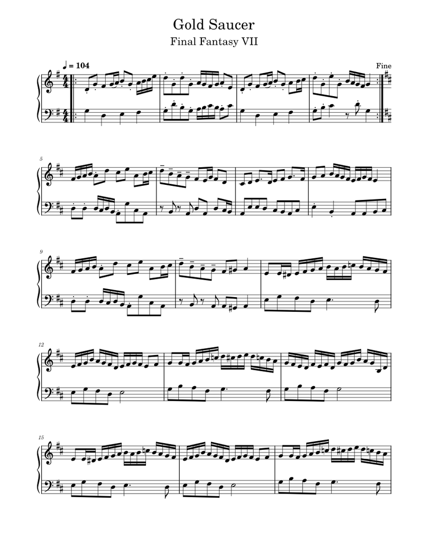 【YOU】ファイナルファンタジー6&7 楽譜 Final Fantasy VII - Gold Saucer Sheet Music for Piano (Solo