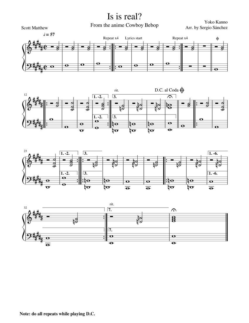 Is it real? - Cowboy Bebop Sheet Music for Piano (Solo) Easy