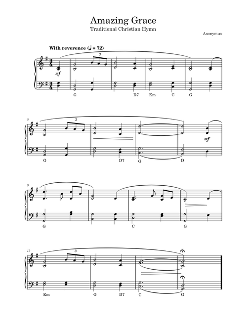 Amazing Grace – Traditional christian hymn