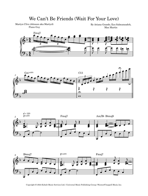 We Can't Be Friends (Wait For Your Love) (Arr. Martyn Clive Johnson (aka Martycli Piano Guy)) - Ariana Grande (Piano Solo)