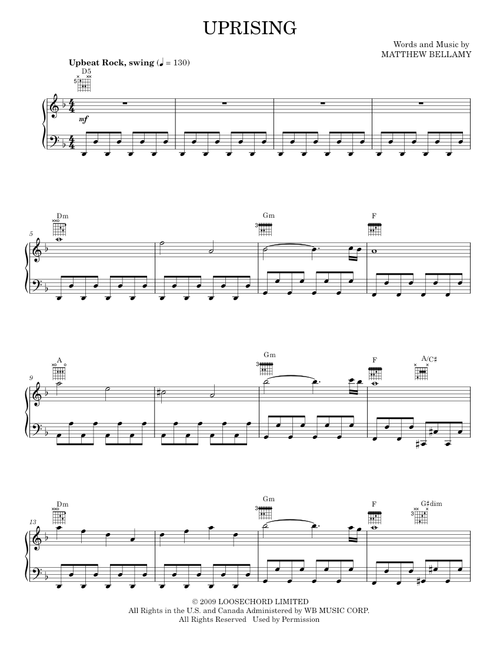 Uprising - Muse (Piano-Vocal-Guitar)