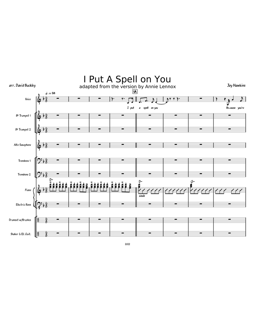 I Put a Spell on You Annie Lennox Sheet music for Piano, Trombone