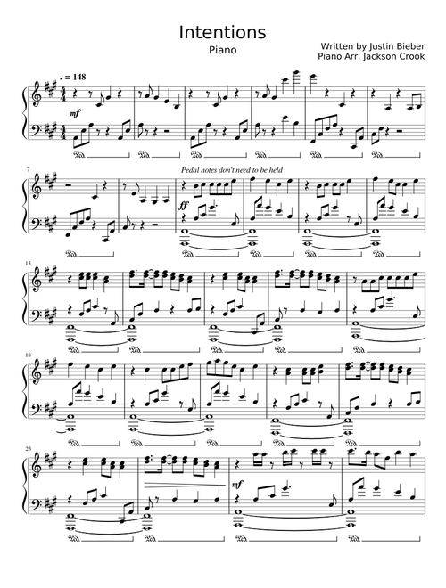 Intentions By Justin Bieber For Piano | Jackson Crook