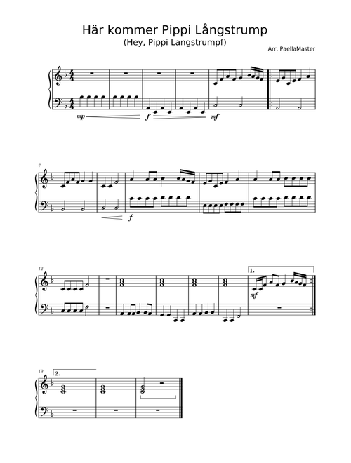 Hey Pippi Langstrumpf – Misc Children (Solo for Piano, Easy)