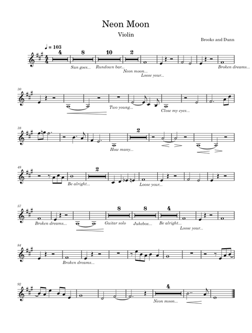 Neon moon – Brooks & Dunn - Violin Part