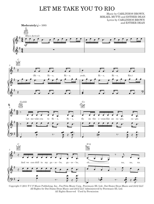 Let Me Take You To Rio (Blu's Arrival) - Carlinhos Brown, Rio Movie (Piano-Vocal-Guitar)