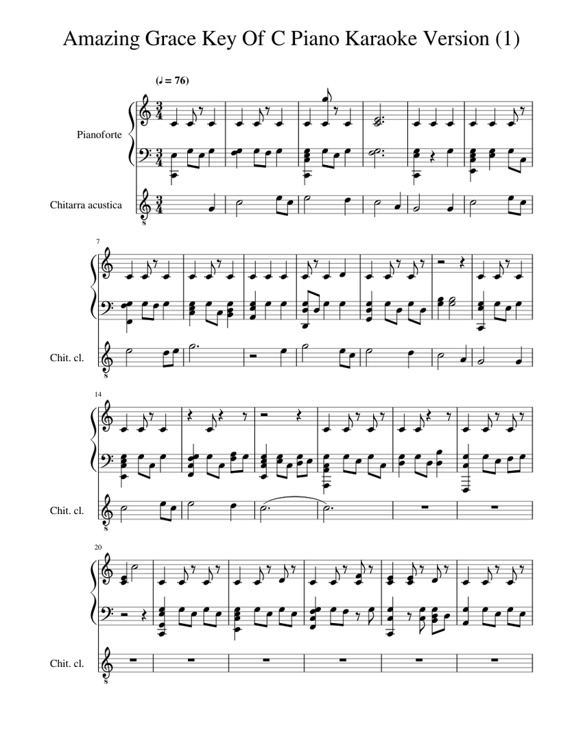 Amazing Grace Key Of C Piano Karaoke Version (1) Sheet music for Piano
