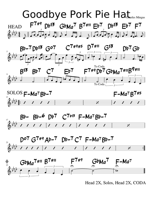 Goodbye Pork Pie Hat - Charles Mingus - C Lead Sheet