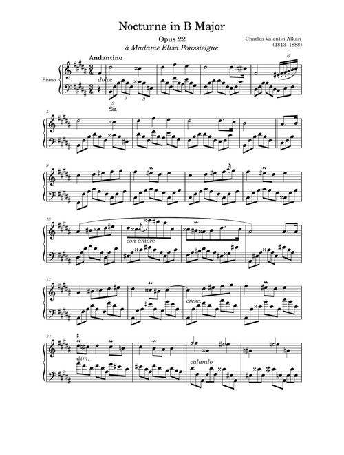 Nocturne Opus 22 in B Major - Charles-Valentin Alkan (Piano Solo)