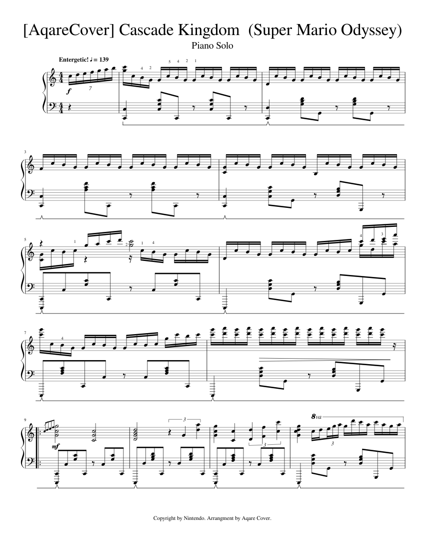 ジークフリート・マトゥス Klavierkonzert スコアー Super Mario Odyssey - Cascade Kingdom Sheet Music for Piano