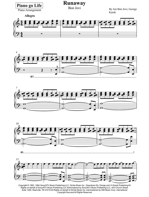 Runaway (Arr. Piano Go Life) - Bon Jovi (Piano Solo)