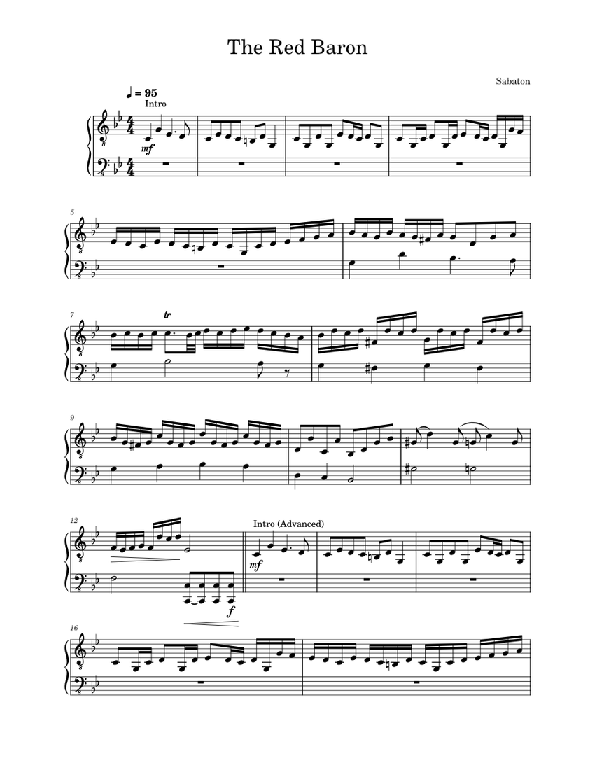The red baron – Sabaton Sheet Music for Piano (Solo) | MuseScore.com