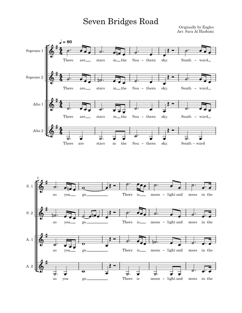 Seven bridges road Sheet music for Soprano, Alto (A Capella