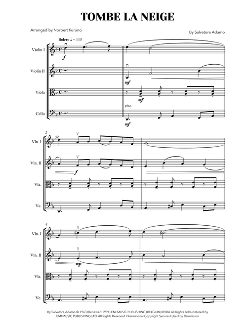 Tombe La Neige (Arr. Norbert Kurunci) - Salvatore Adamo (String Quartet)