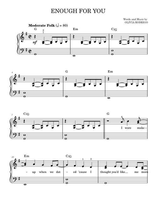 Enough for you - Olivia Rodrigo (Easy Piano)