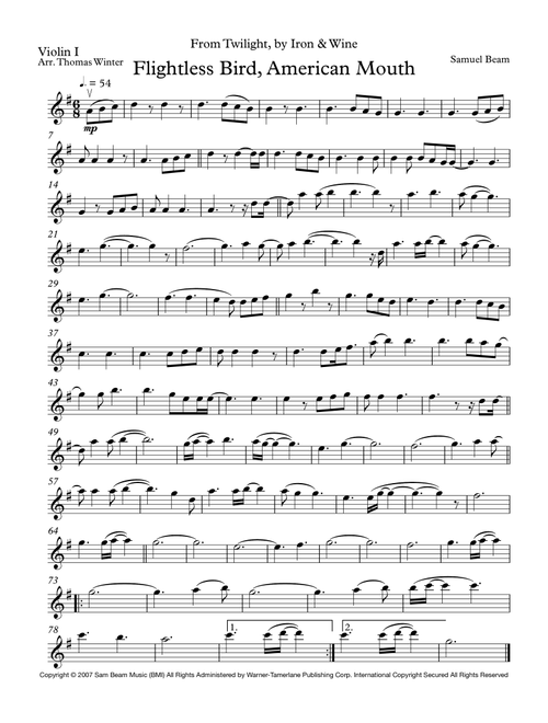 Flightless Bird, American Mouth (Arr. Thomas Winter) - Iron & Wine (String Quartet)