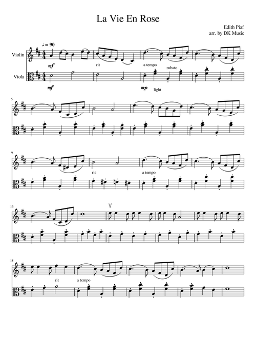 La Vie En Rose (Arr. DK Music) - Mohombi Moupondo, Matt James, Craig Smart (Instrumental Duet)