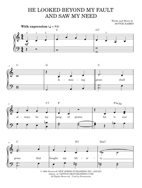 He Looked Beyond My Fault And Saw My Need - Dottie Rambo (Easy Piano)