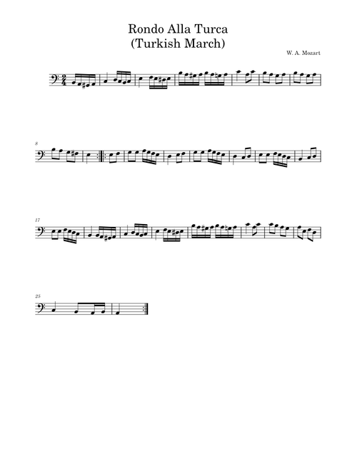 Turkish March – Wolfgang Amadeus Mozart Rondo Alla Carte for Cello Solo(Turkish March)(Türk Marşı)