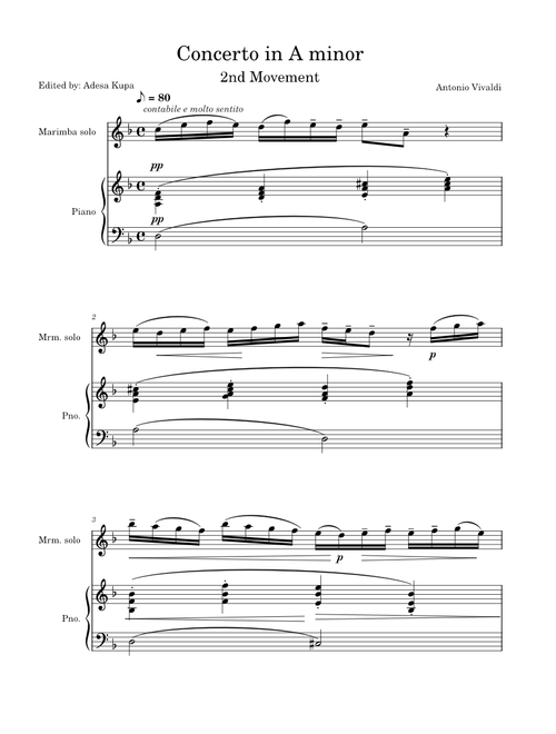 Violin Concerto in A minor, RV 356 – Antonio Vivaldi Concerto In A minor, RV 356 – Antonio Vivaldi Concerto in A minor 2nd movement