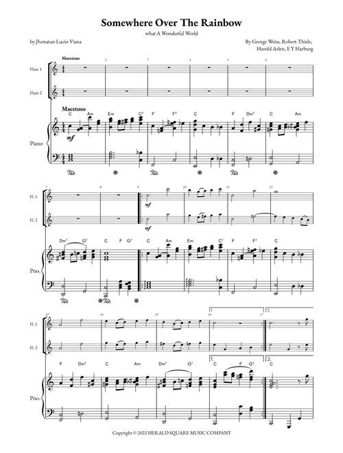 Somewhere Over The Rainbow/what A Wonderful World (Arr. Jhonatan Lucio Viana) - E Y Harburg, George Weiss, Harold Arlen (Instrumental Duet and Piano)
