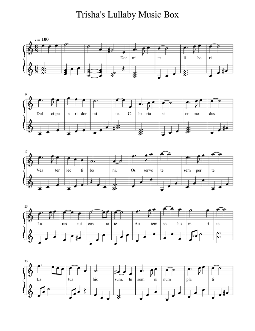 Helloween,MasterOf the rings,Bandscore楽譜 Trisha's Lullaby Music Box Sheet Music for Piano (Solo) Easy