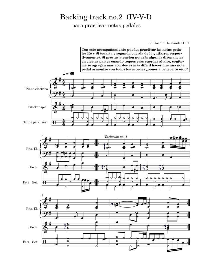 Backing track no.2 (IVVI) — para practicar notas pedales Sheet music