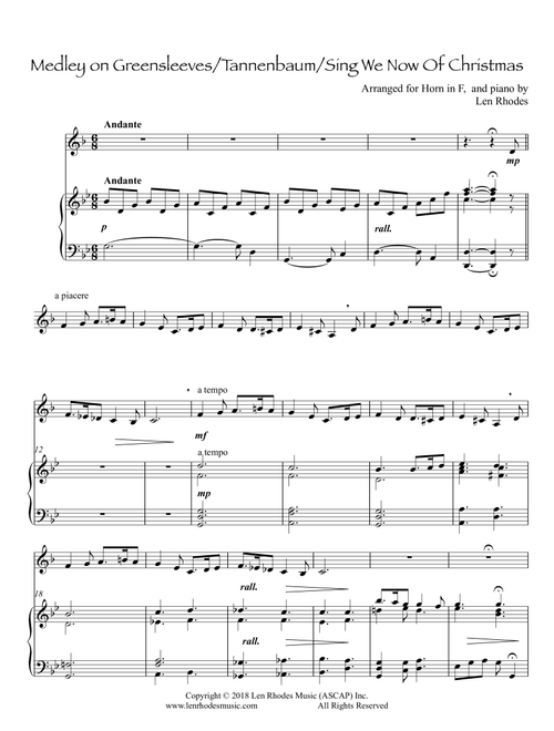 Tannenbaum - Greensleeves - Sing We Now of Christmas; medley for French Horn and Piano (Arr. Len Rhodes) (French Horn and Piano)