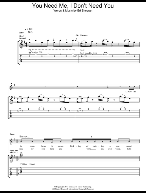 You Need Me, I Don't Need You - Ed Sheeran (Guitar Tab)