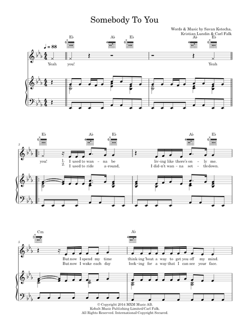 Somebody To You (featuring Demi Lovato) - Demi Lovato, The Vamps (Piano-Vocal-Guitar (Piano Accompaniment))