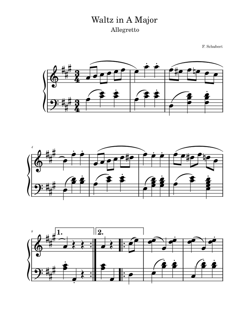 Waltz in A Major Sheet Music for Piano (Solo) easy | MuseScore.com